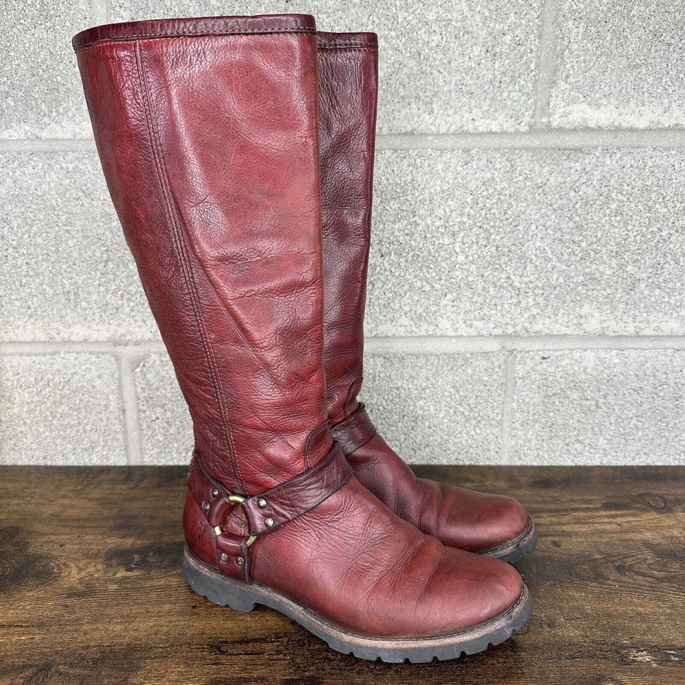Frye Women's Phillip Burnt Red Riding Boots Harness Back Zip 8.5 B Shoes
